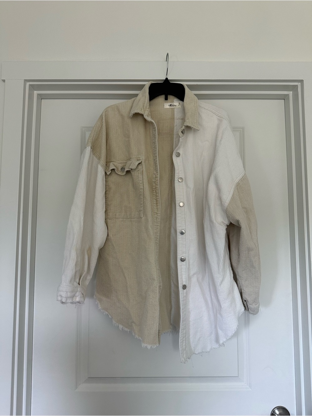 Source Unknown Beige & White Patchwork Corduroy Shirt Jacket